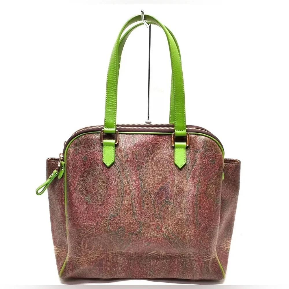 Etro Paisley Print w/ Green Leather Accents